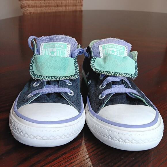 Converse All Star Double Tongue Jr Size 2 Black Teal Low Tops Sneakers - Picture 6 of 16